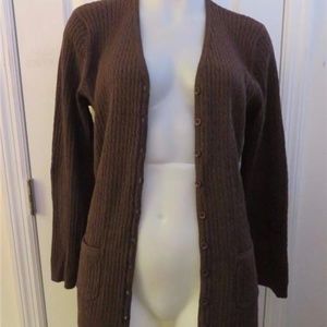 PRIA BROWN CABLE KNIT  BUTTON DOWN CARDIGAN  L